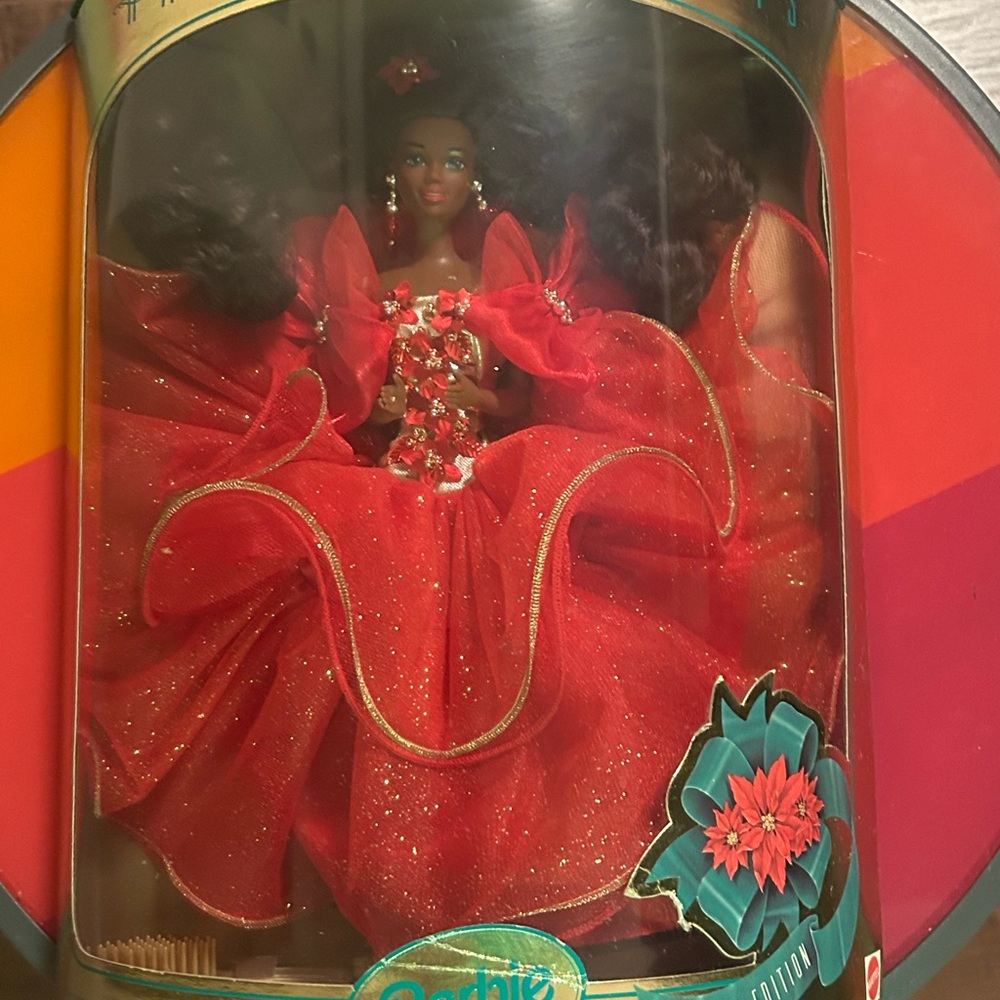 Happy holidays, African-American, Barbie/Glittery Red & Gold! Special edition.